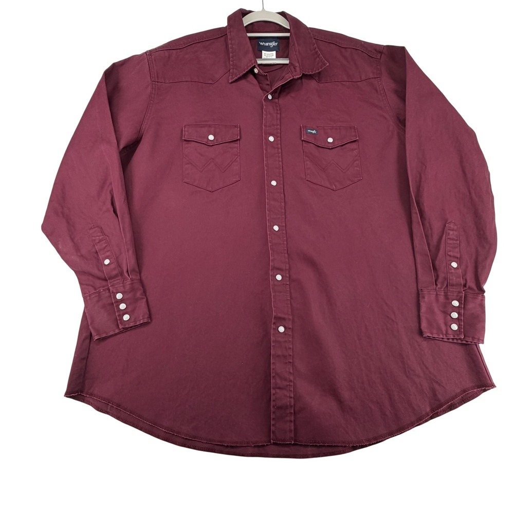 Wrangler Brushpopper Western Pearl Snap Shirt 3XT Tall Maroon 100% Cotton Canvas